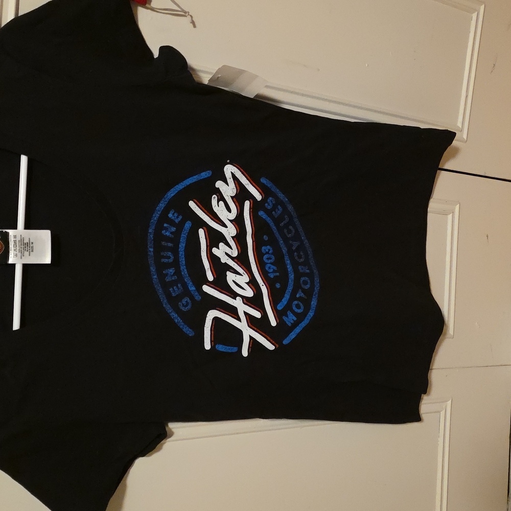 Harley-Davidson Black T-Shirt with Blue And White Logo